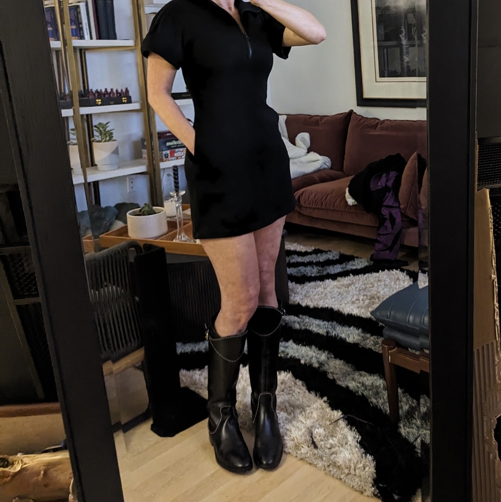 Helmut Lang Black Scuba Hooded Mini Zip Up Dress